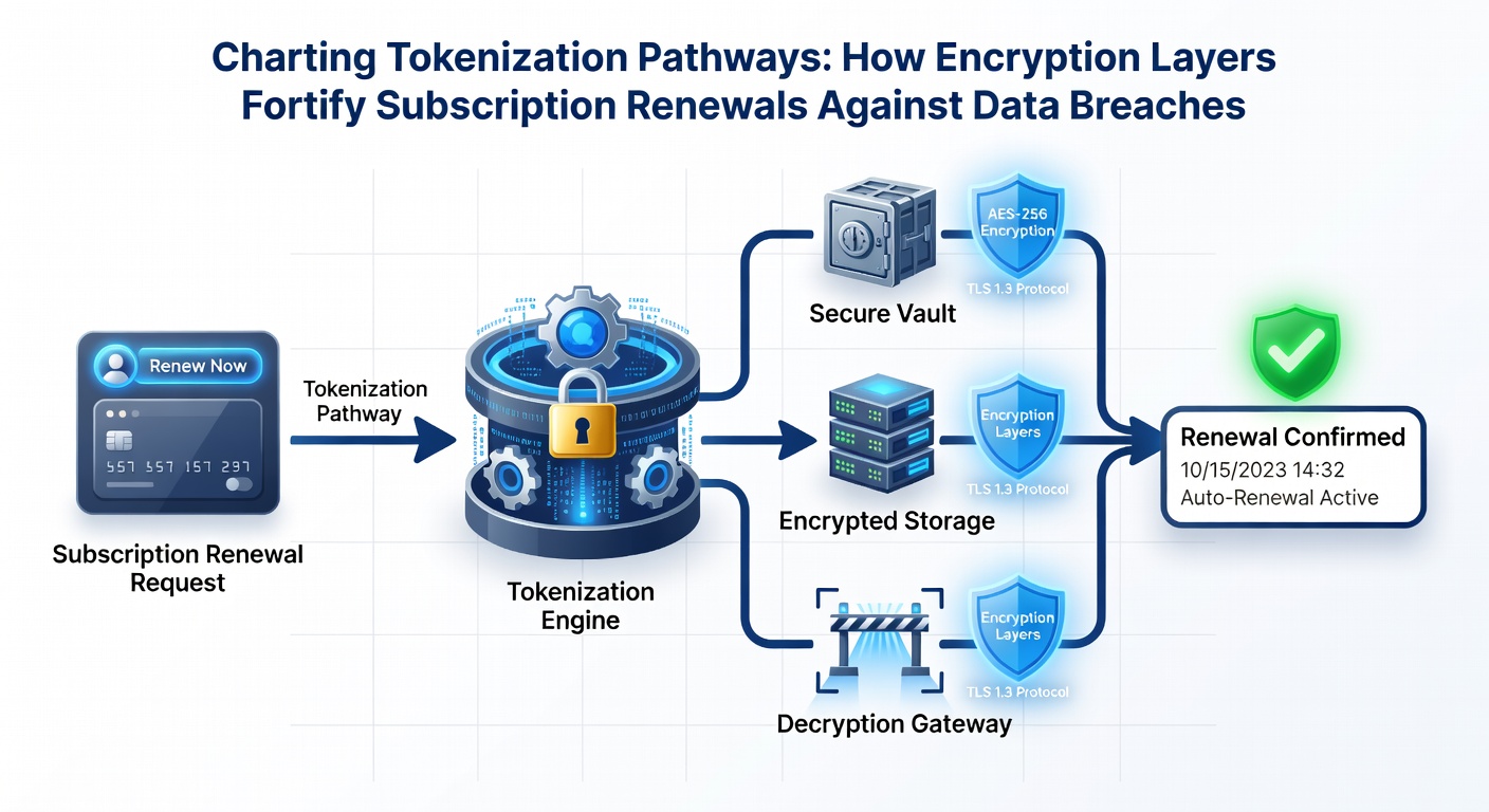 Flowchart showing encrypted renewal process with token validation checkpoints