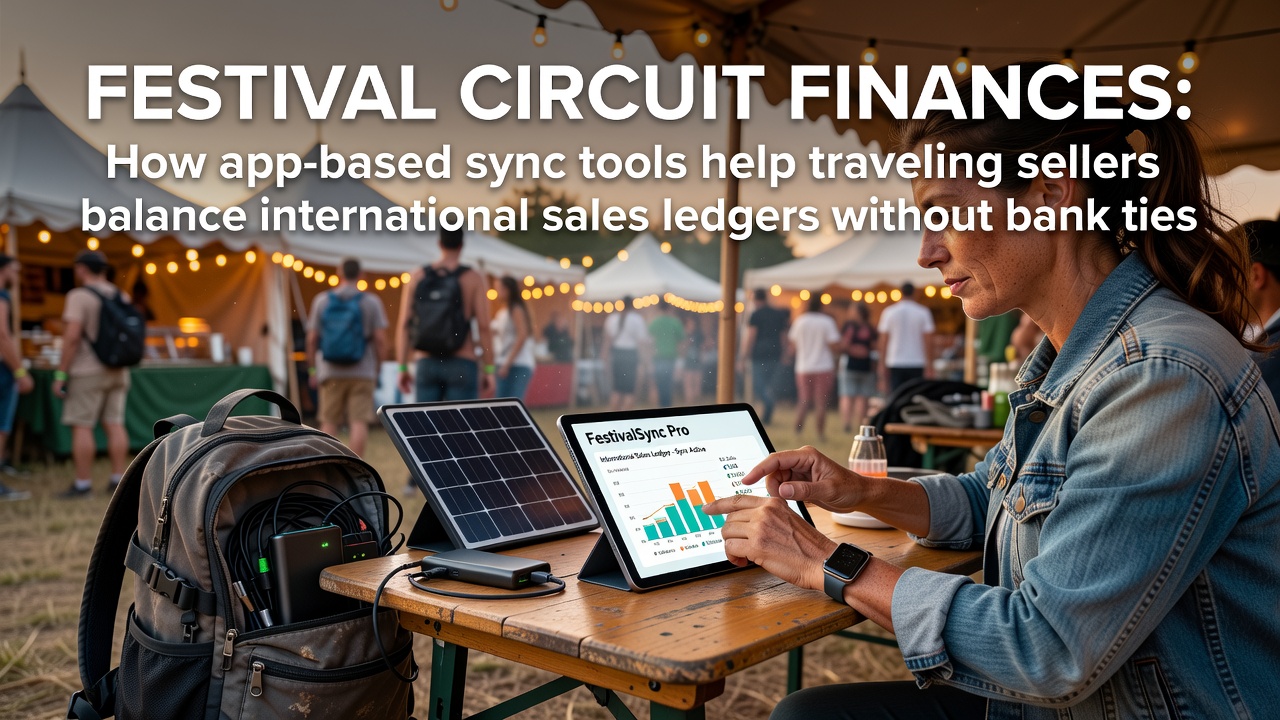 Traveling sellers at a busy international music festival using mobile apps to track sales across multiple currencies
