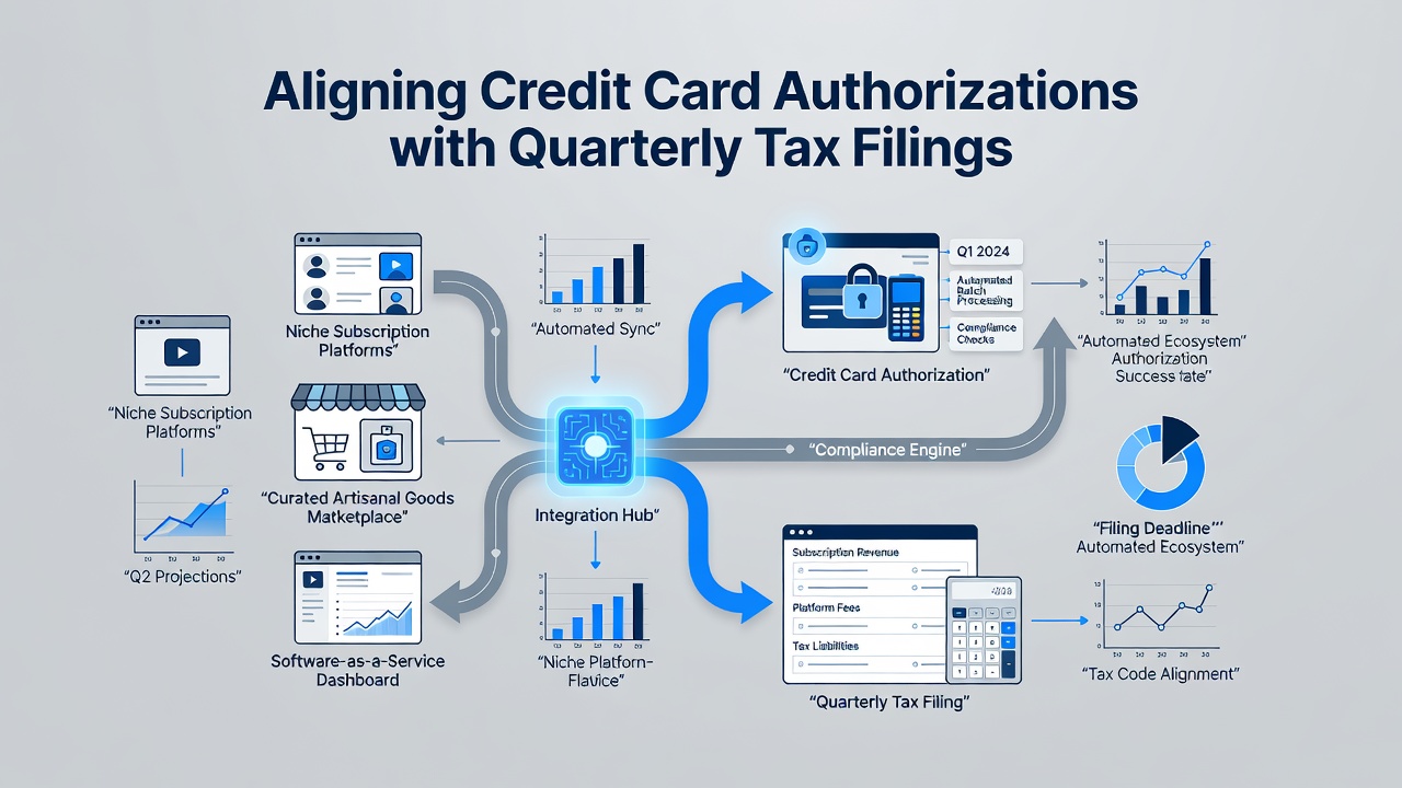 Data flow diagram illustrating authorization records moving into quarterly tax reports across regions