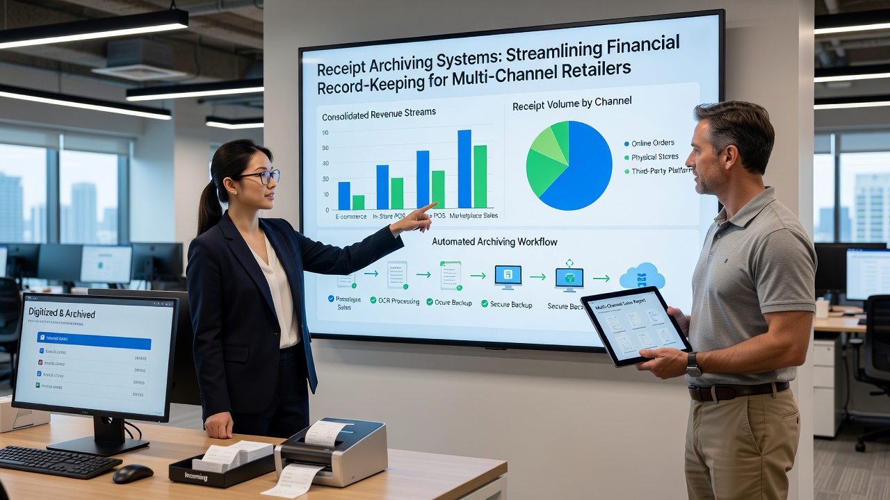 Multi-channel retailer using digital receipt archiving system across online and physical store operations