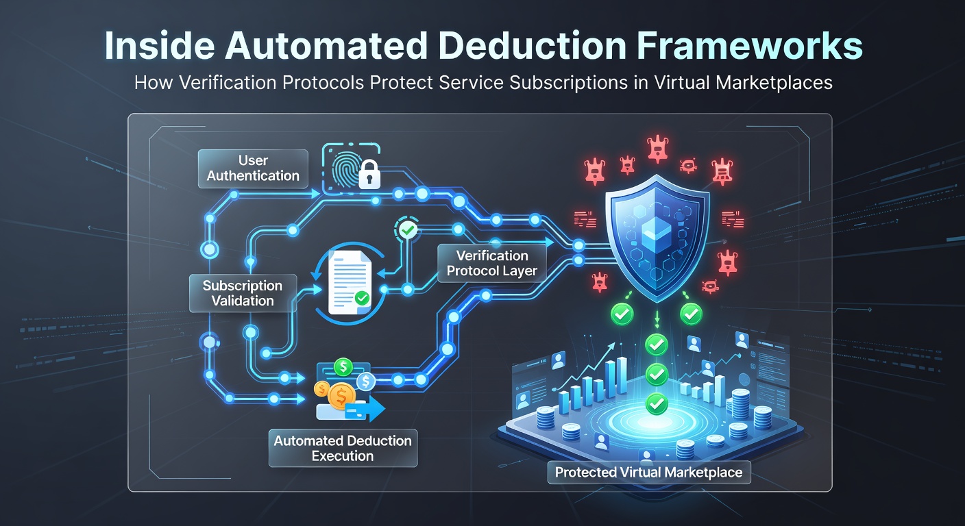 Diagram showing automated deduction workflow with verification checkpoints in virtual marketplace environments