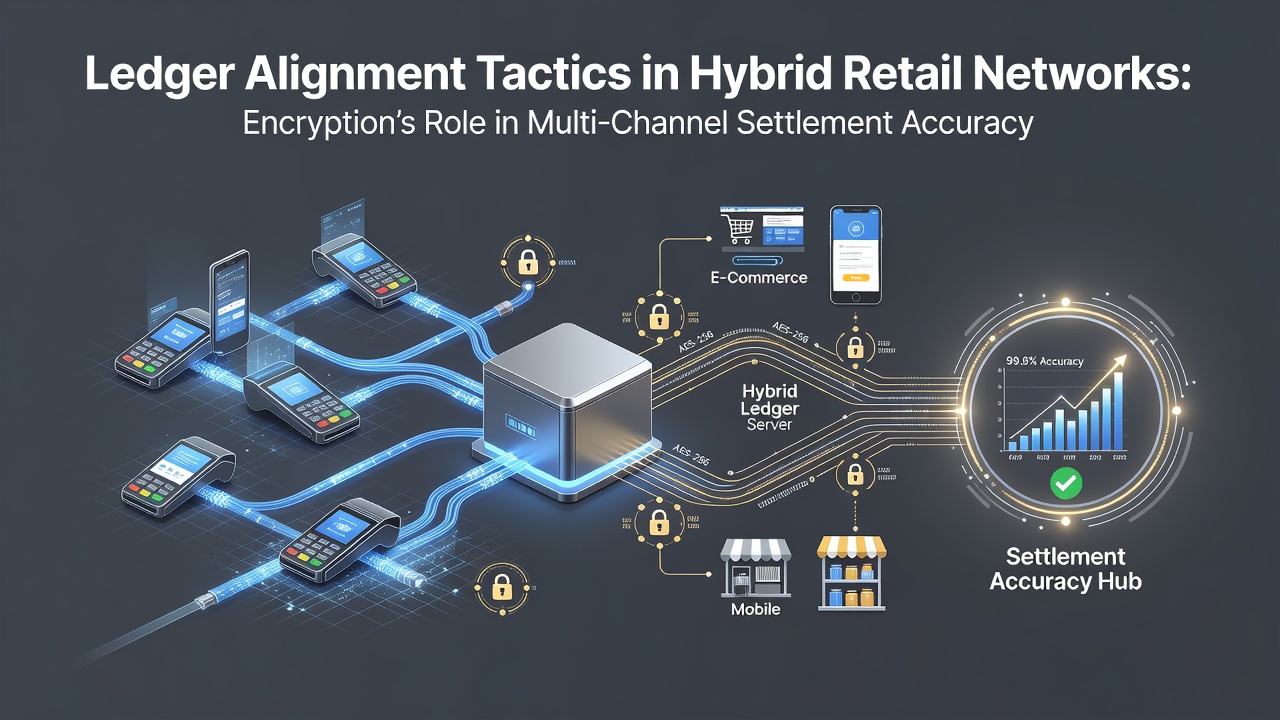 Hybrid retail network diagram showing encrypted ledger alignment across online and physical channels