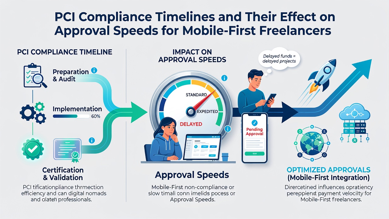Freelancer using mobile device to complete secure payment transactions while checking compliance status