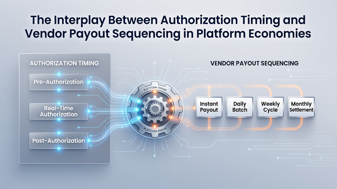 Diagram showing payment authorization flows and vendor payout timelines in platform marketplaces