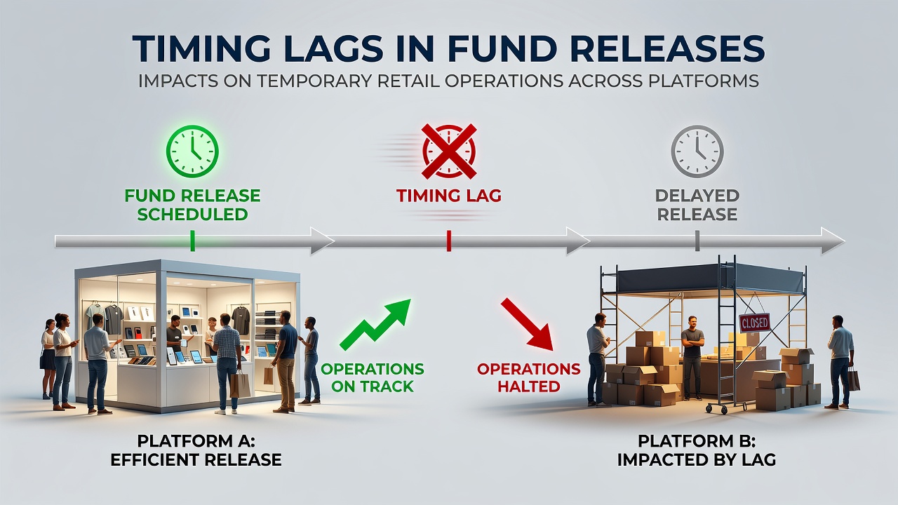 Payment processing timelines showing fund release delays for retail vendors