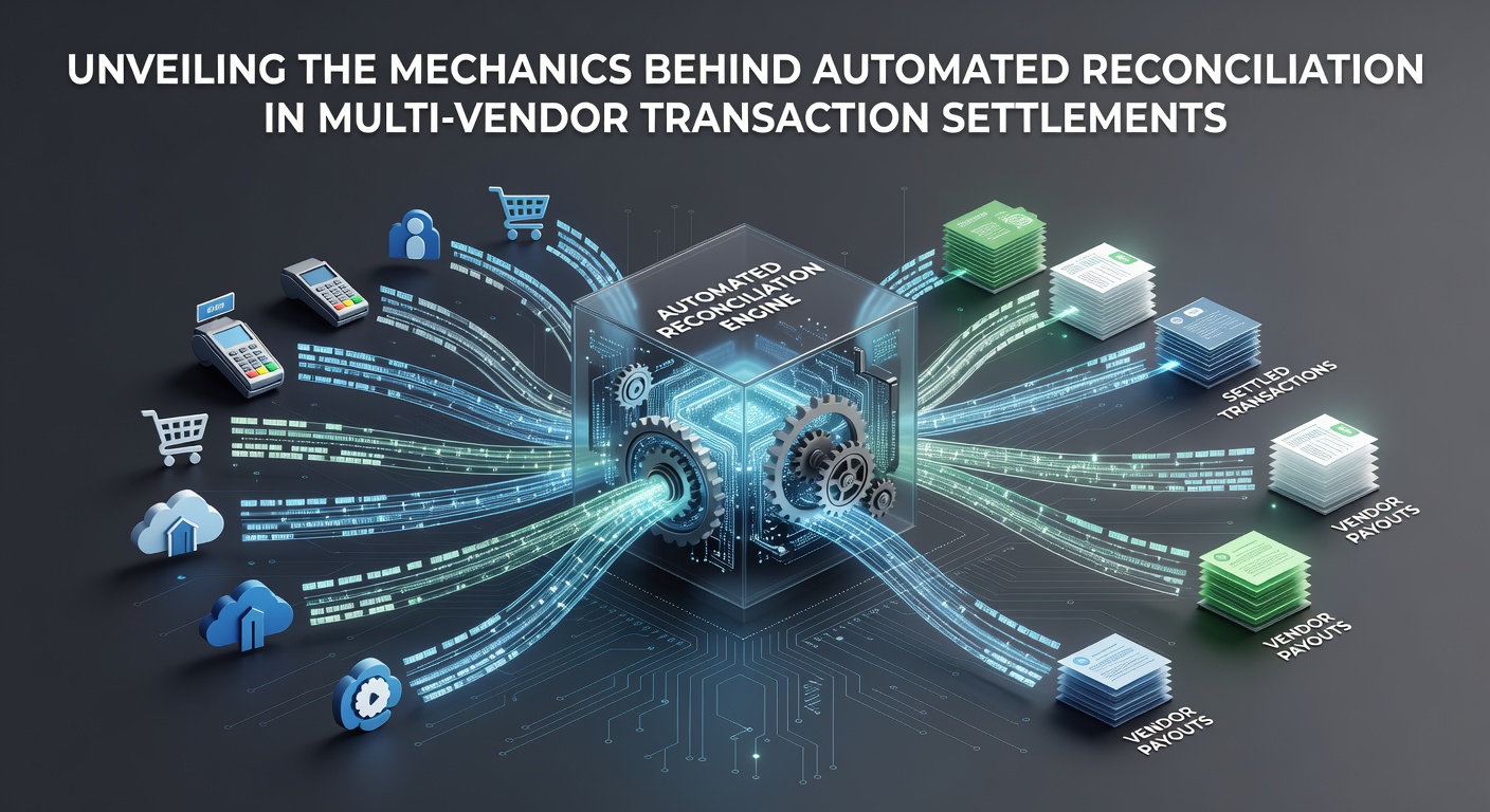 Automated reconciliation dashboard displaying multi-vendor transaction matches and settlement summaries